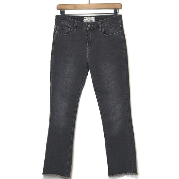 Free People Denim - Free People Straight Leg Jeans Mid Rise Raw Hem Ankle Crop Black Gray 27